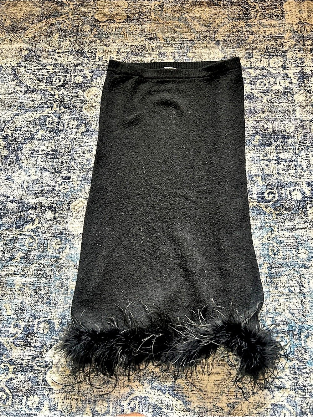 WAYF Bethany Feather Trim Knit Skirt Black Small